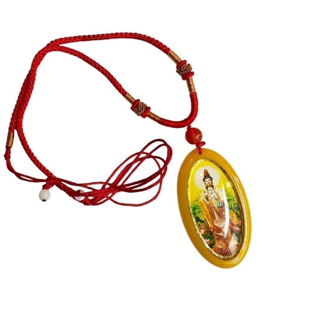 Guan Yin Citta  Buddhist pendant necklace on red cord